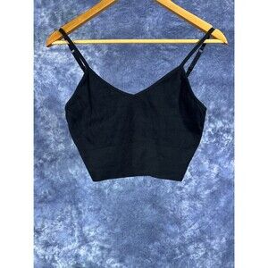 Z BY ZELLA Ribbed Seamless Longline Sports Bra XL Black V-Neck Activewear Yoga